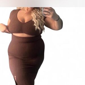 Jessica Simpson Brown Ribbed Cut Out Dress